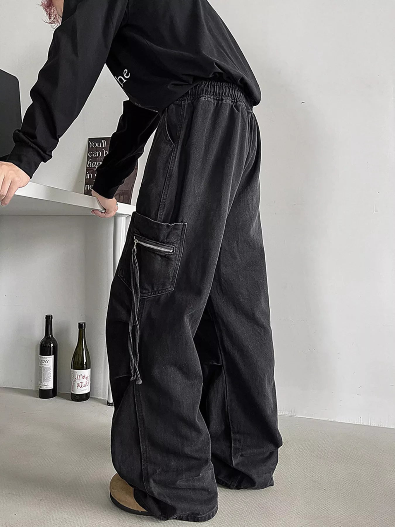 Men's Plus Size Loose Fit Cargo Jeans with Drawstring