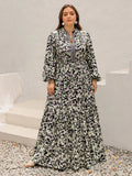 Plus Size Floral Print Long Sleeve Tiered Maxi Dress
