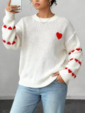 Heart Pattern Round Neck Sweater