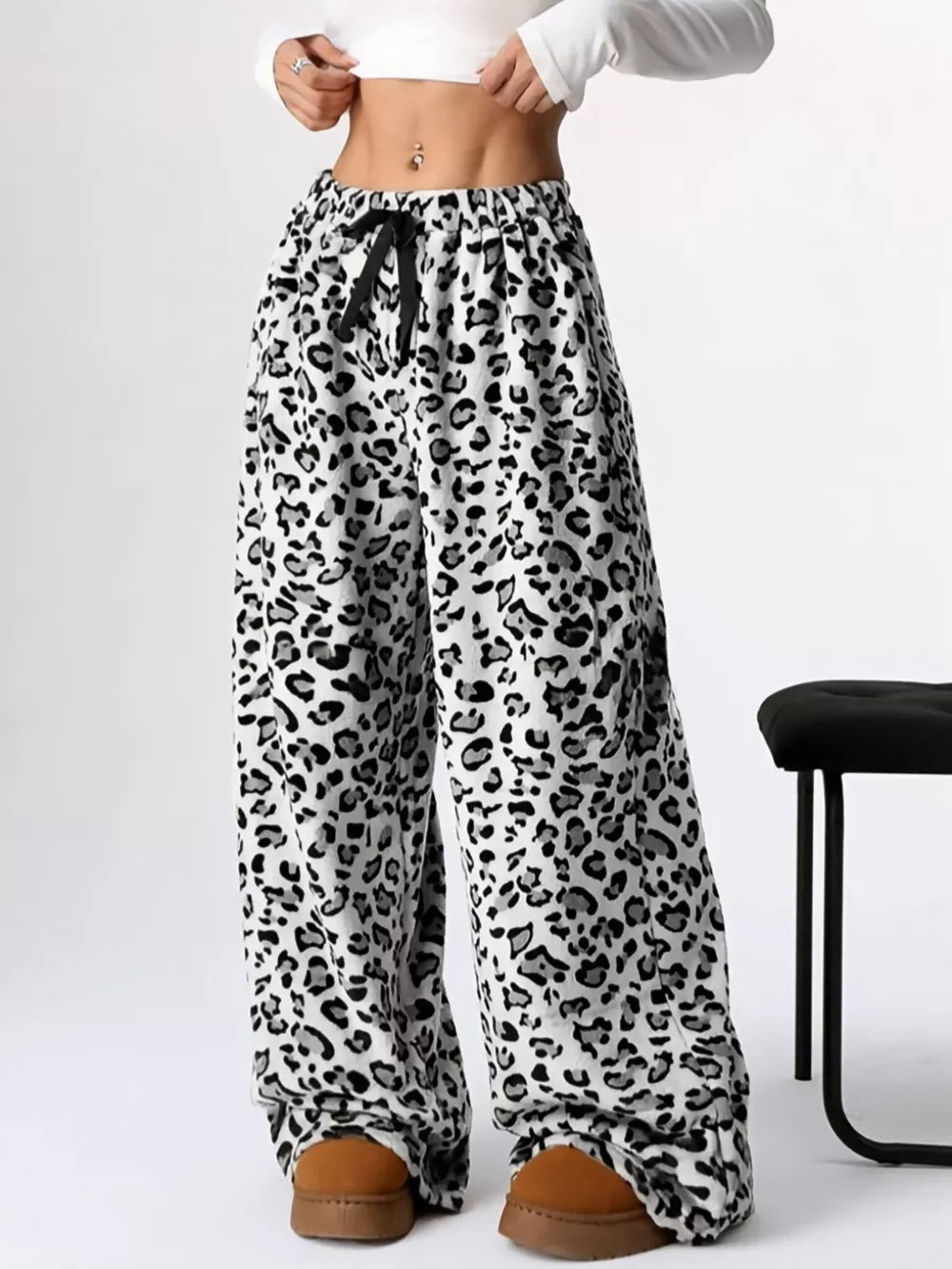 Leopard Wide Leg Plush Pants