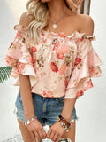 Floral Print Ruffle Off Shoulder Blouse