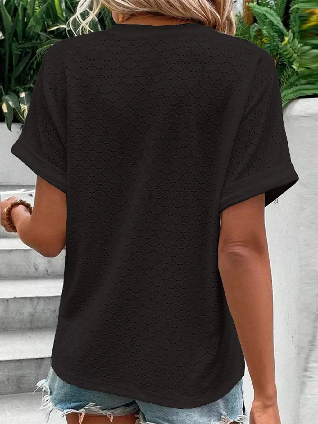 Notched Short Sleeve Top