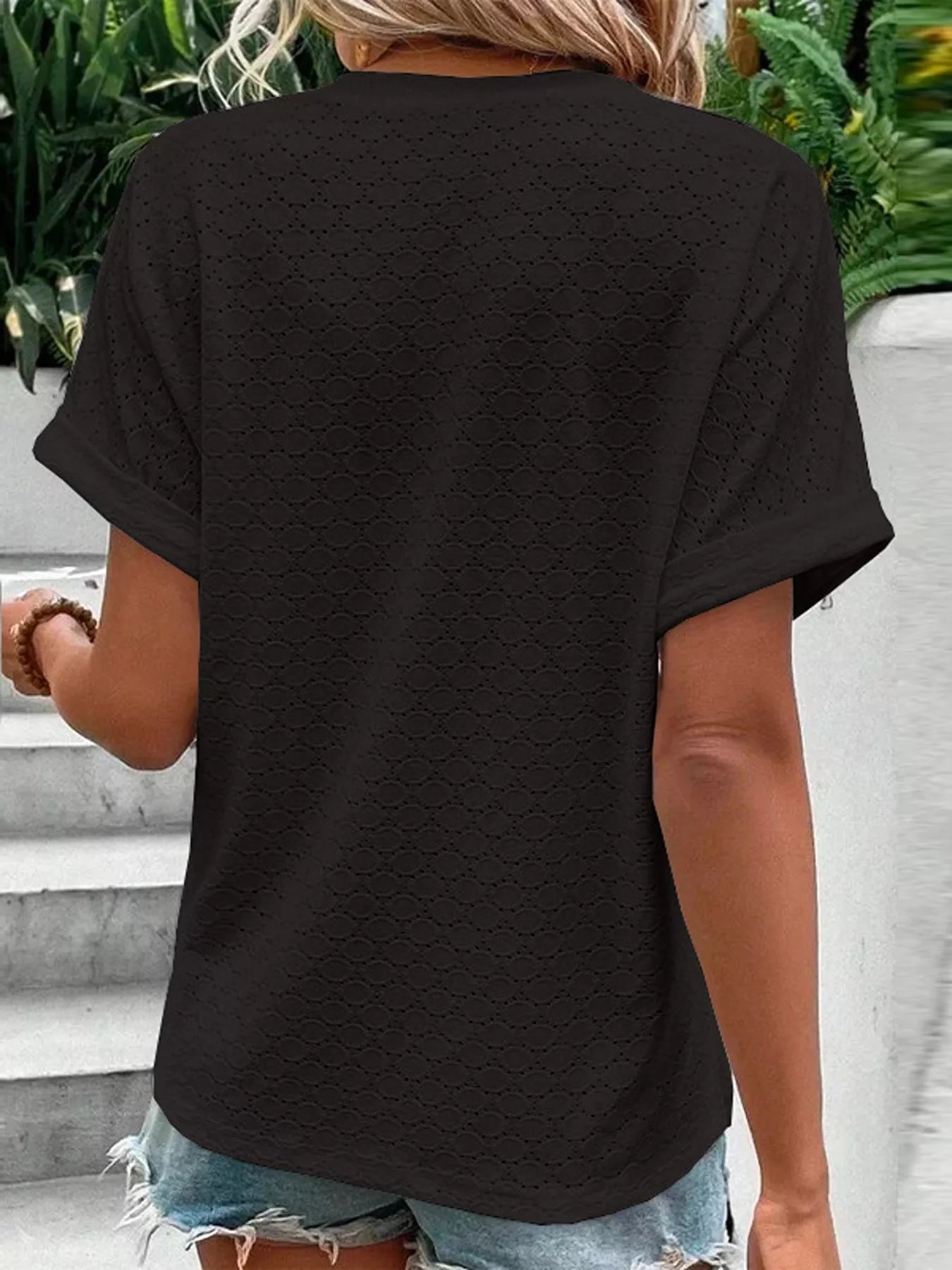 Notched Short Sleeve Top