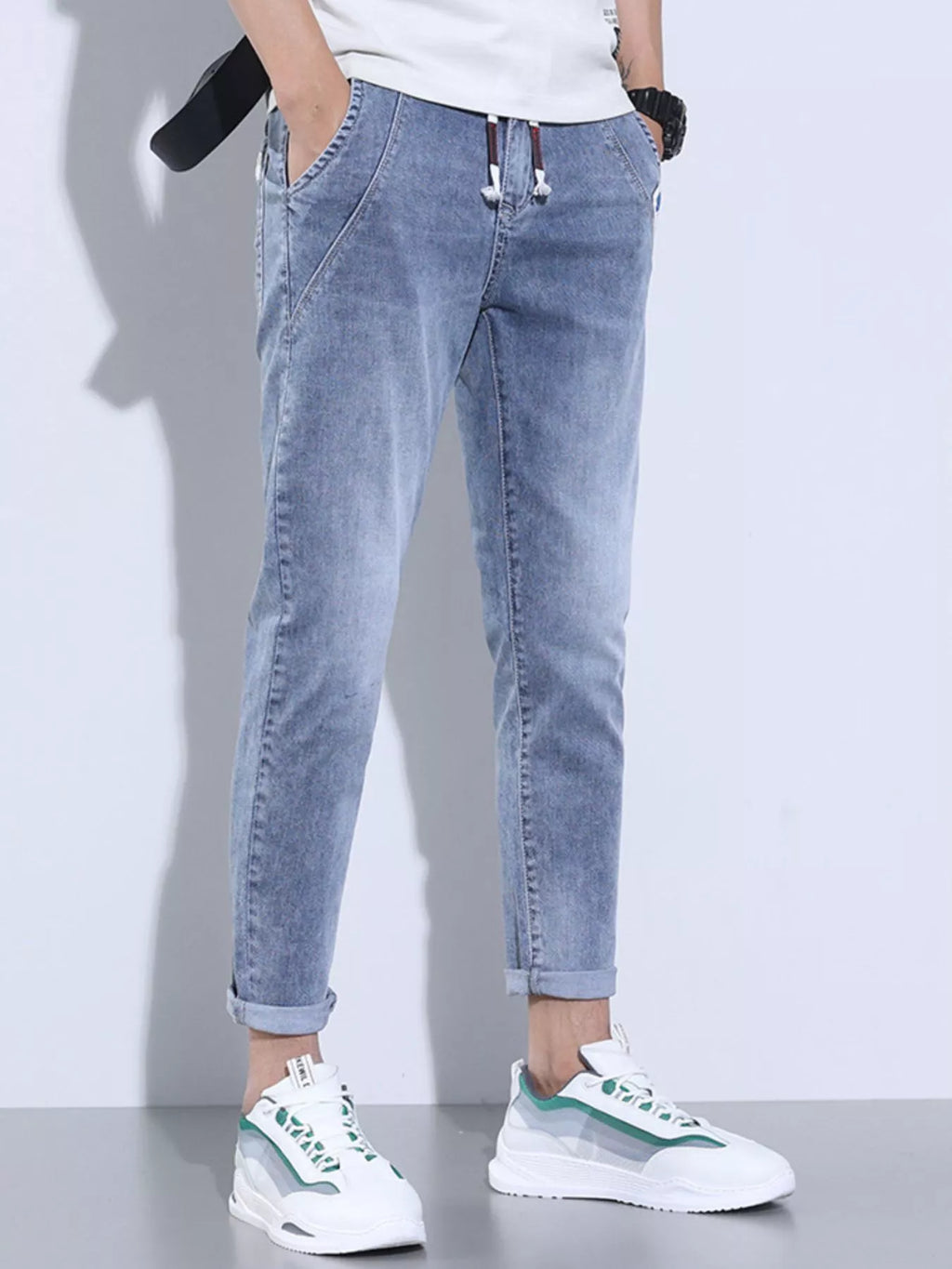 Men's Full Size Washed Skinny Jeans with Pockets Plus Size