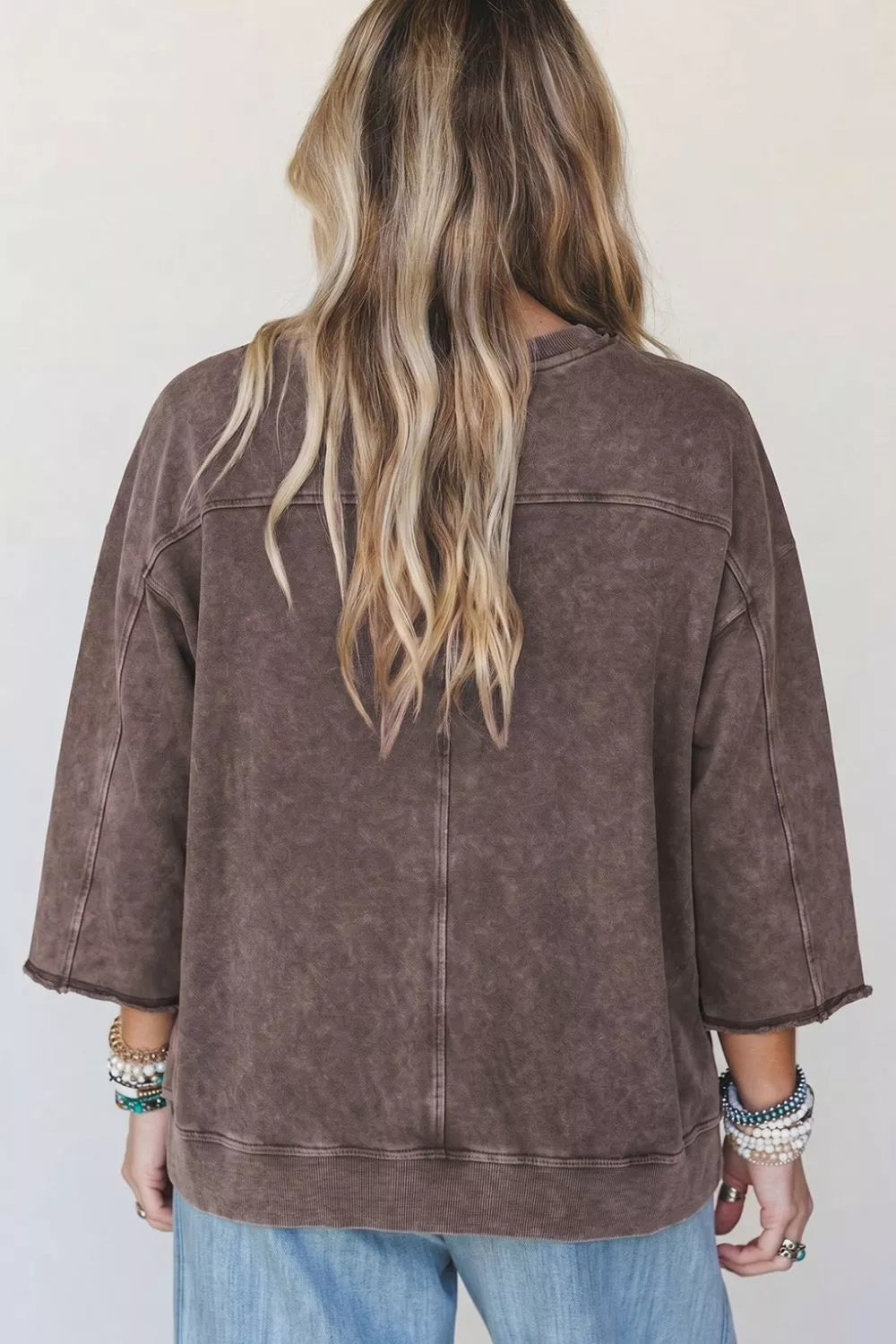 3/4 Sleeve Mineral Wash Loose Cotton Top