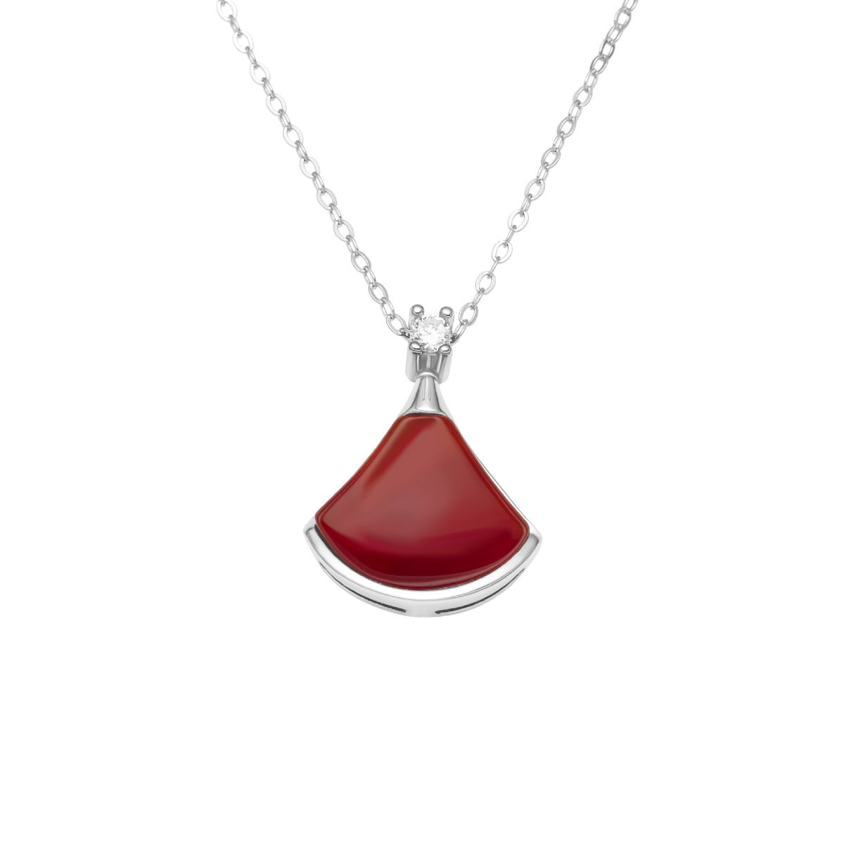 Fan-Shaped Red Agate Pendant Necklace