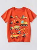 Children's Construction Vehicle Crew Neck Short Sleeve T-Shirt