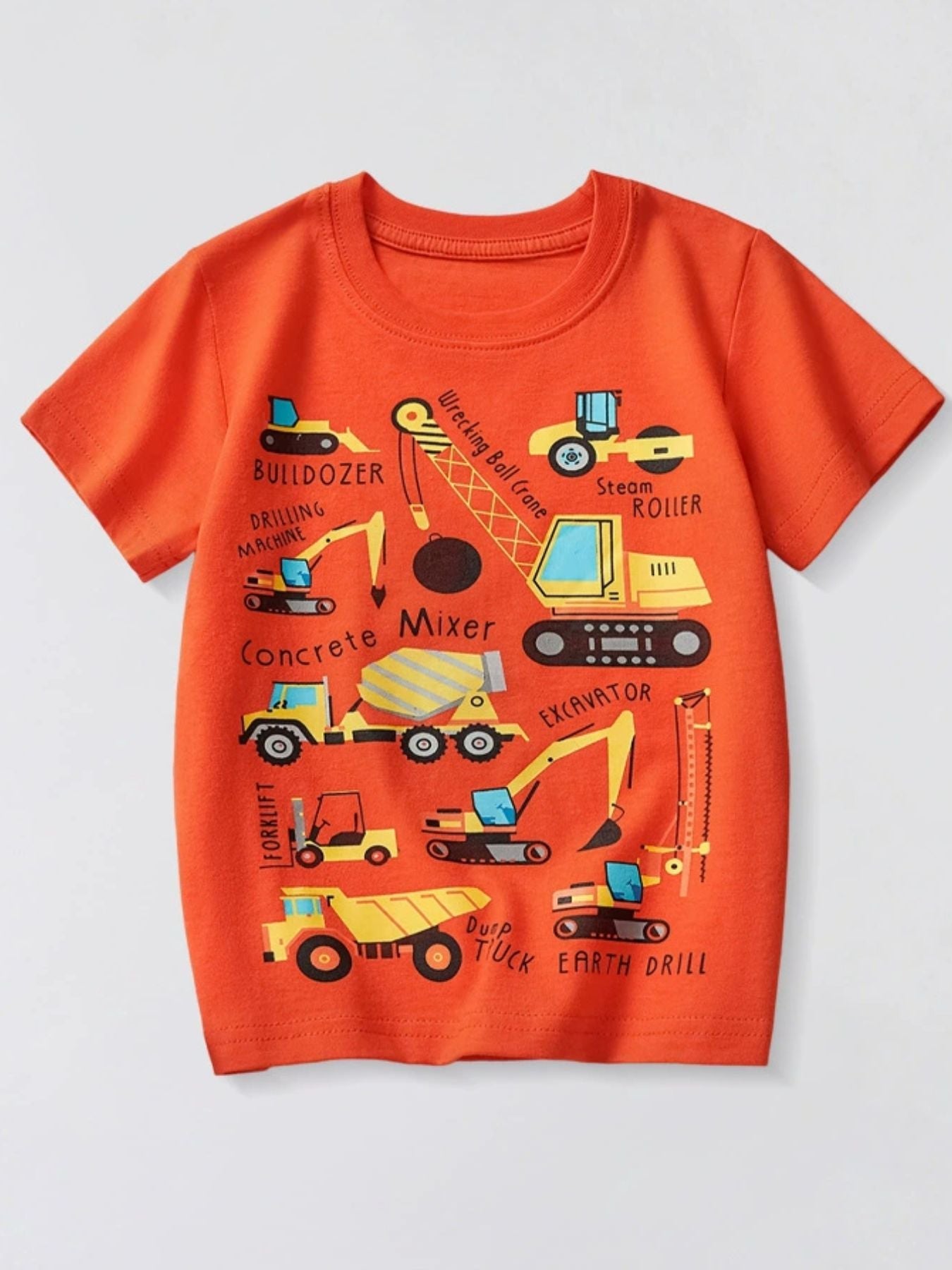 Children's Construction Vehicle Crew Neck Short Sleeve T-Shirt