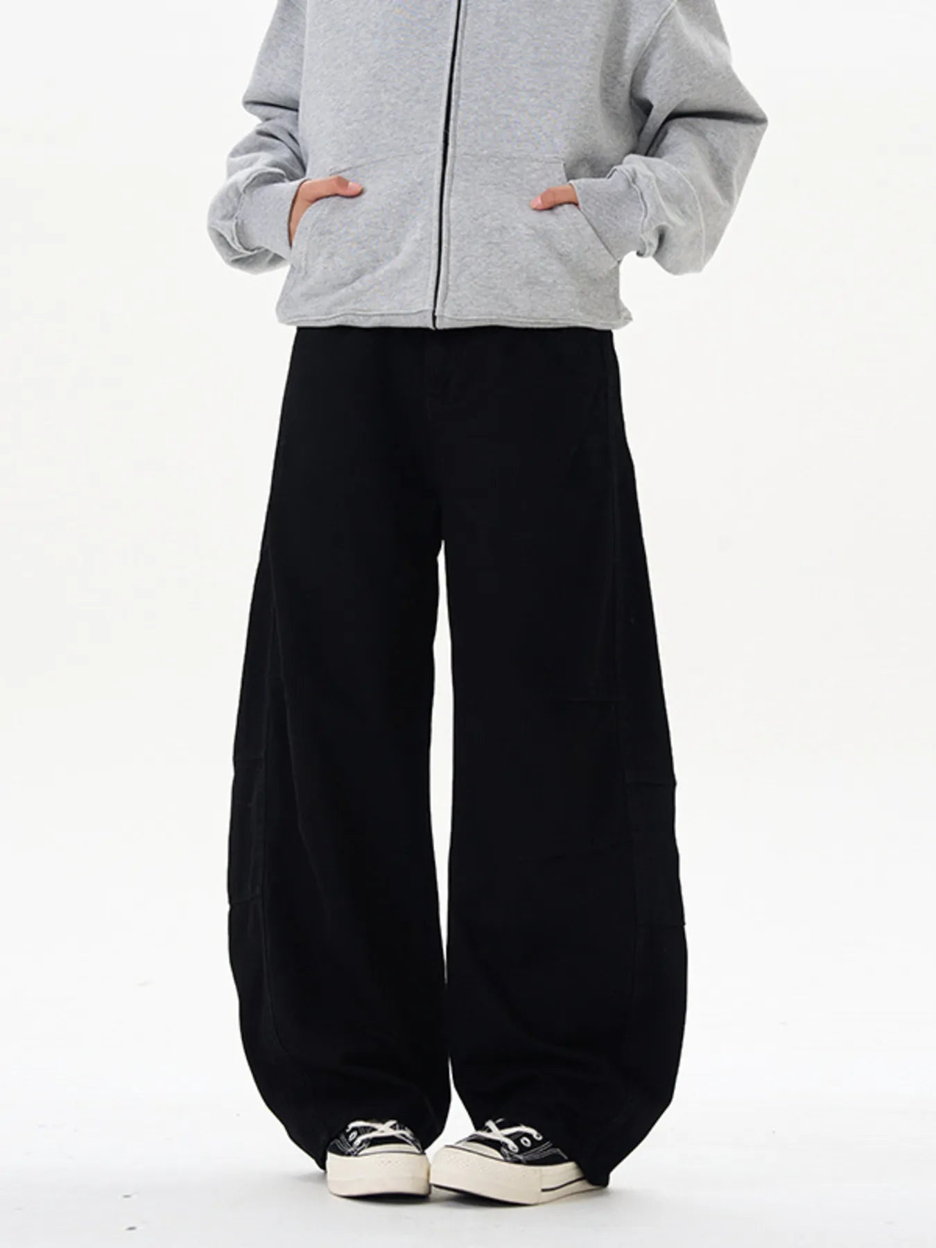 Men's Washed Wide Leg Curved Cargo Jeans