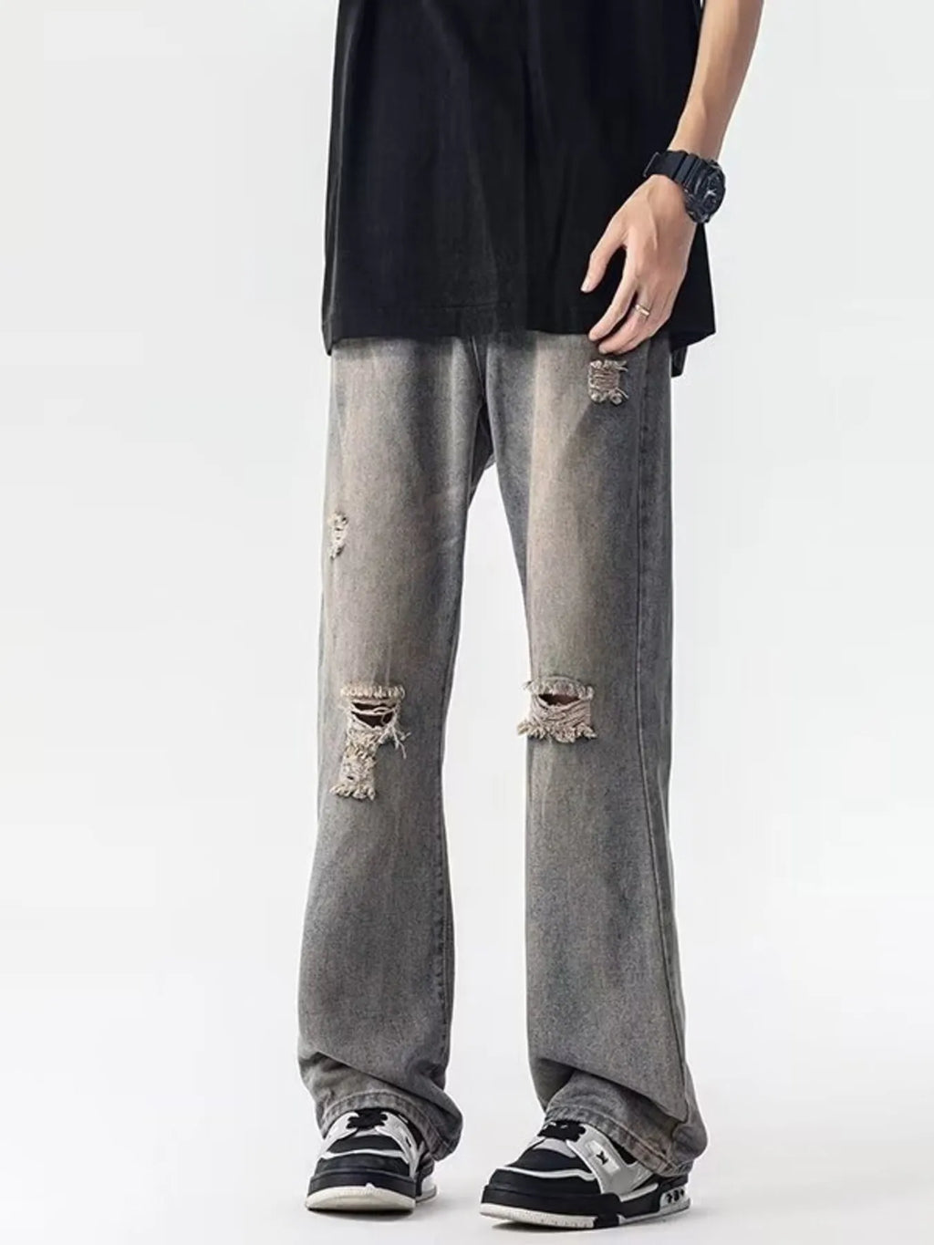 Men's Full Size Distressed Loose Fit Jeans Plus Size