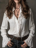 Lace Trim Button Up Shirt