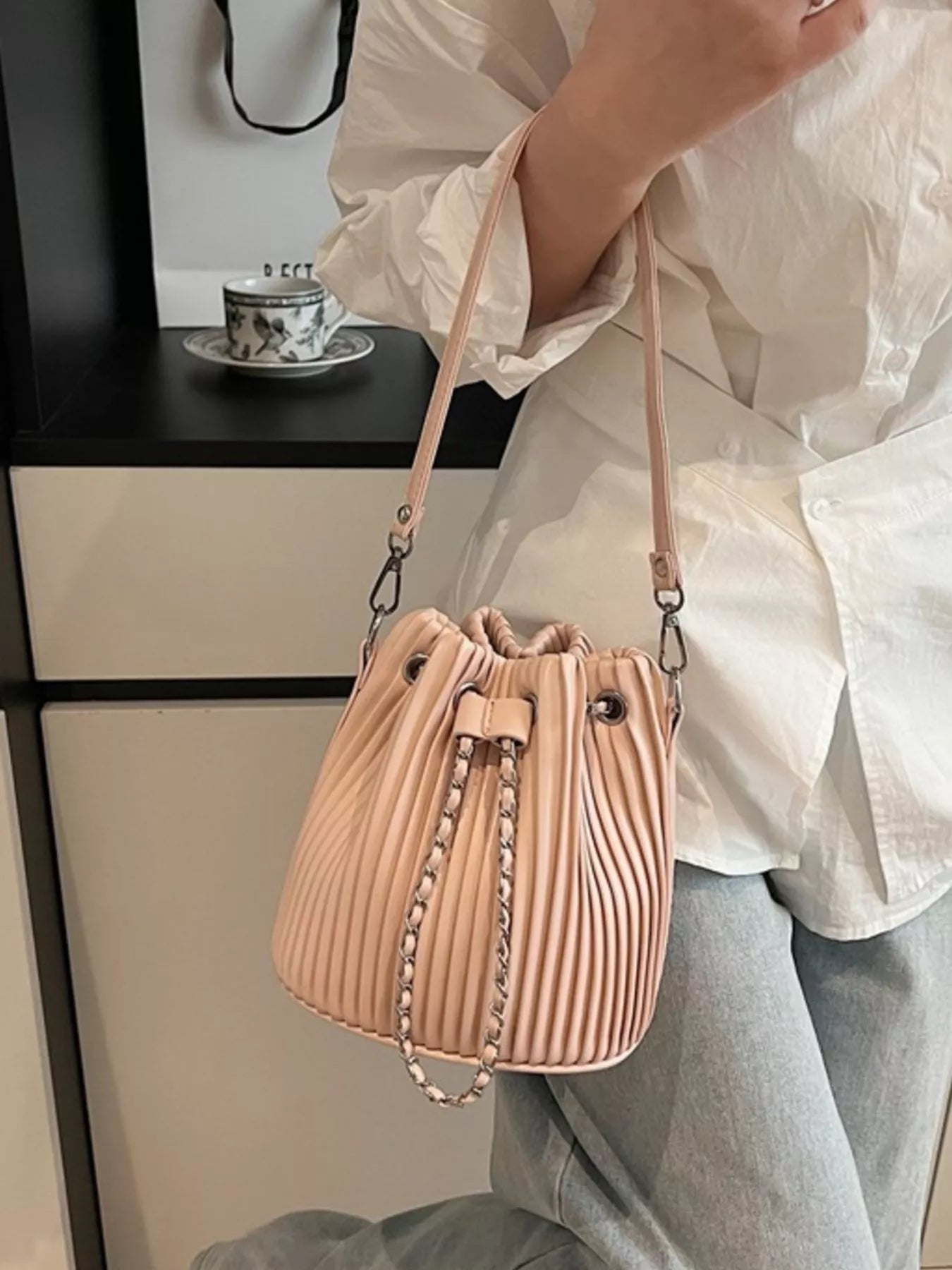 Pleated Bucket Crossbody Bag