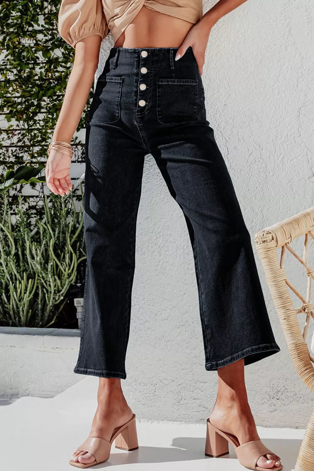 High-Waisted Button-Fly Wide-Leg Jeans