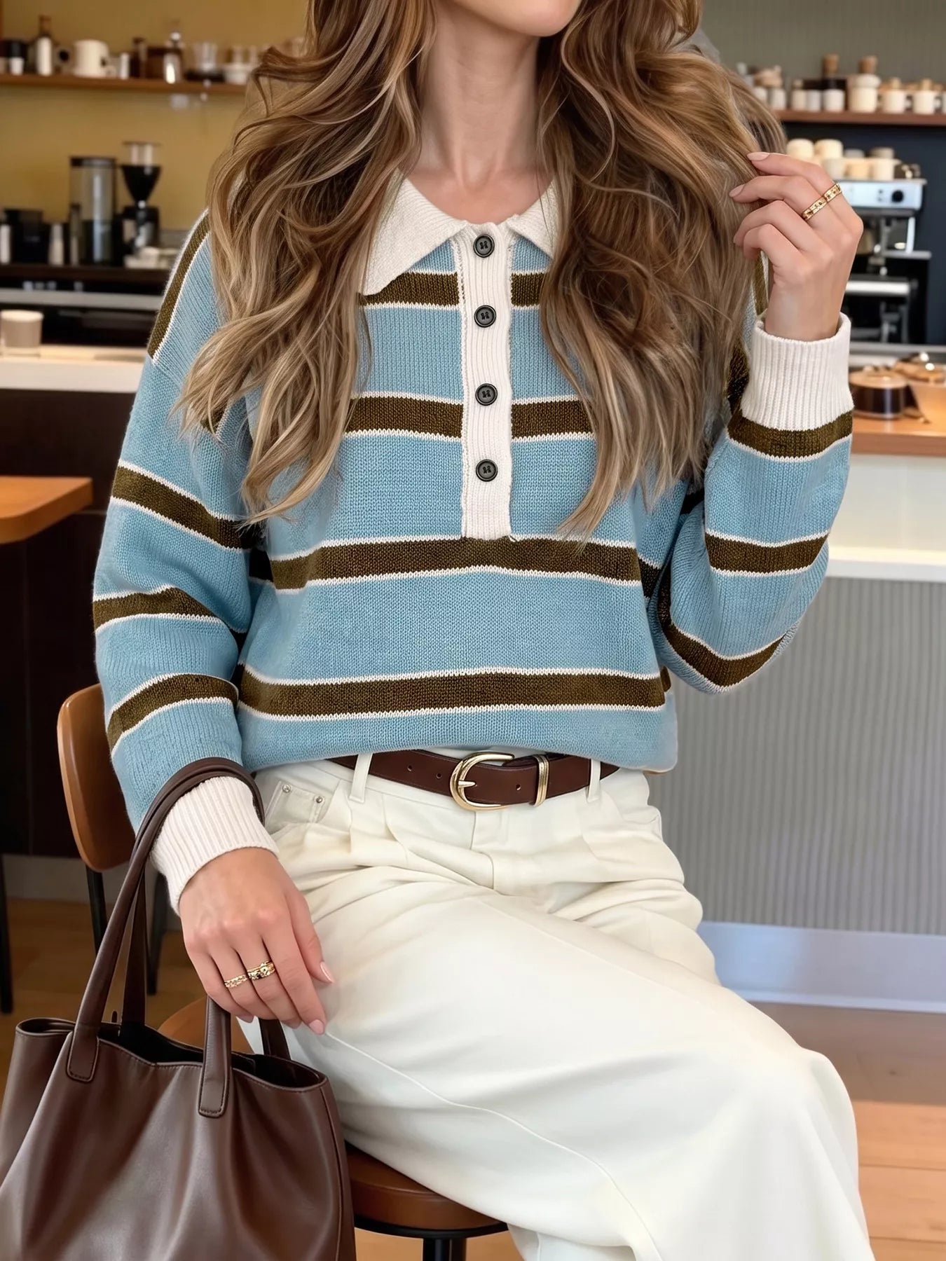 Striped Polo Collar Sweater
