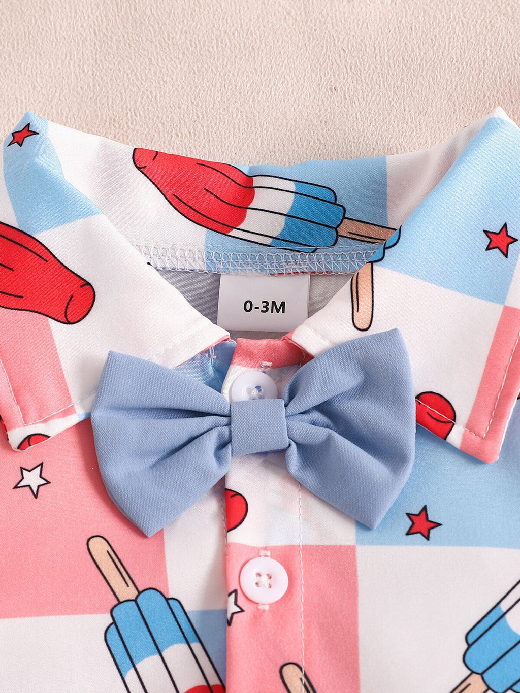 Children's USA Print Bow Decor Bodysuit and Suspender Shorts Set