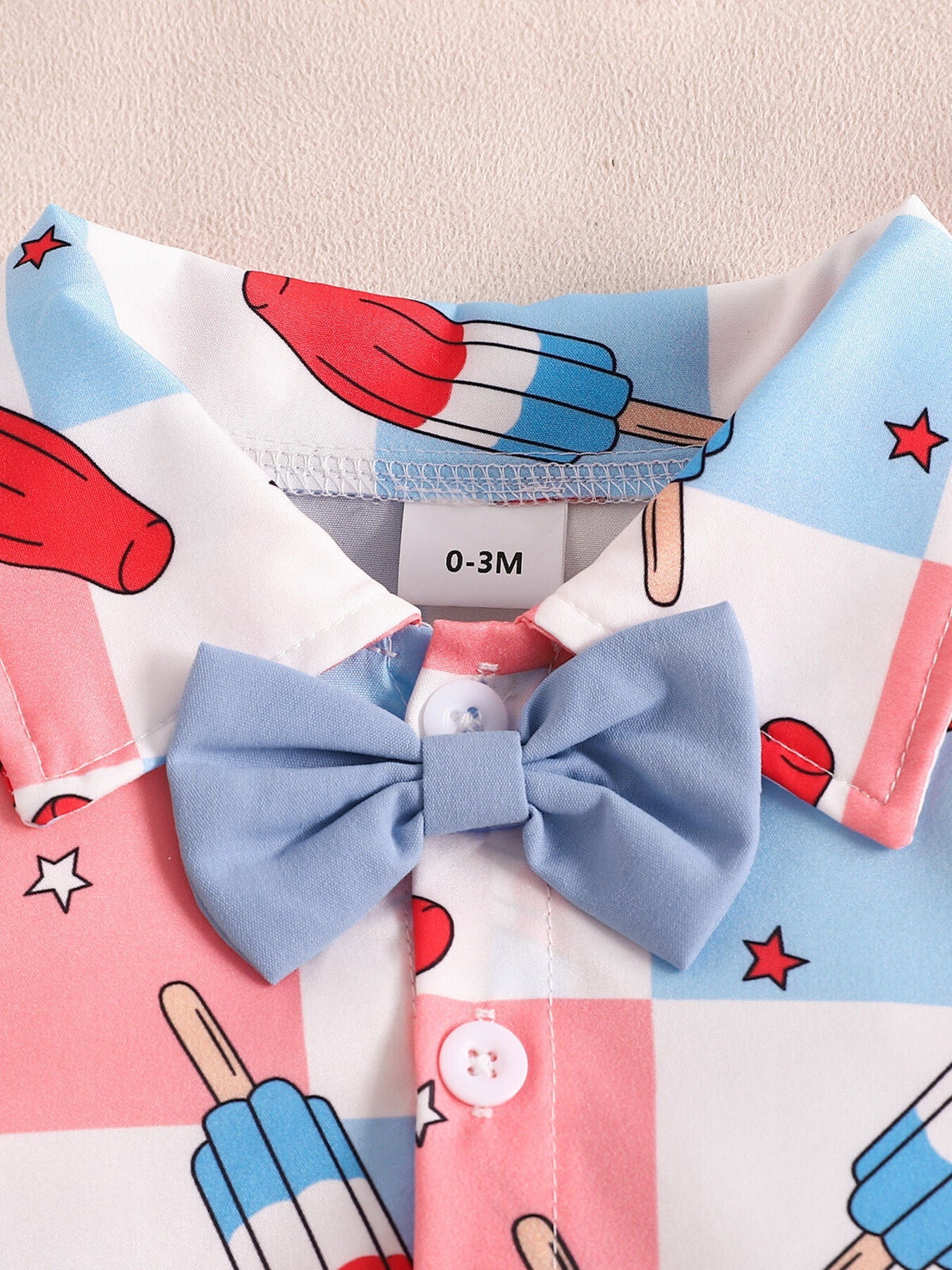 Children's USA Print Bow Decor Bodysuit and Suspender Shorts Set