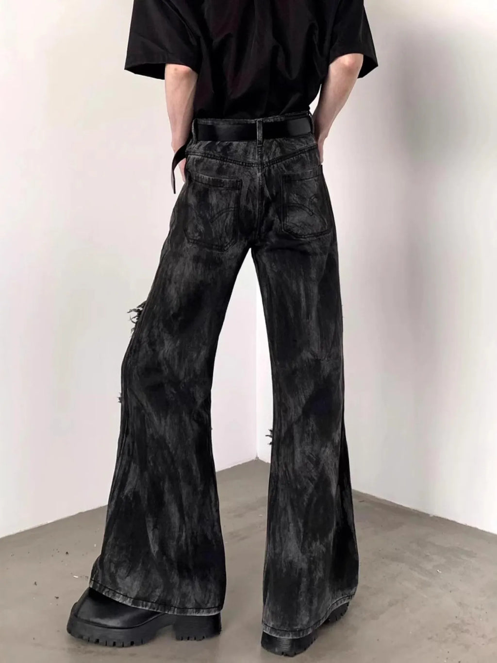 Men's Plus Size Raw Hem Wash Flare Jeans