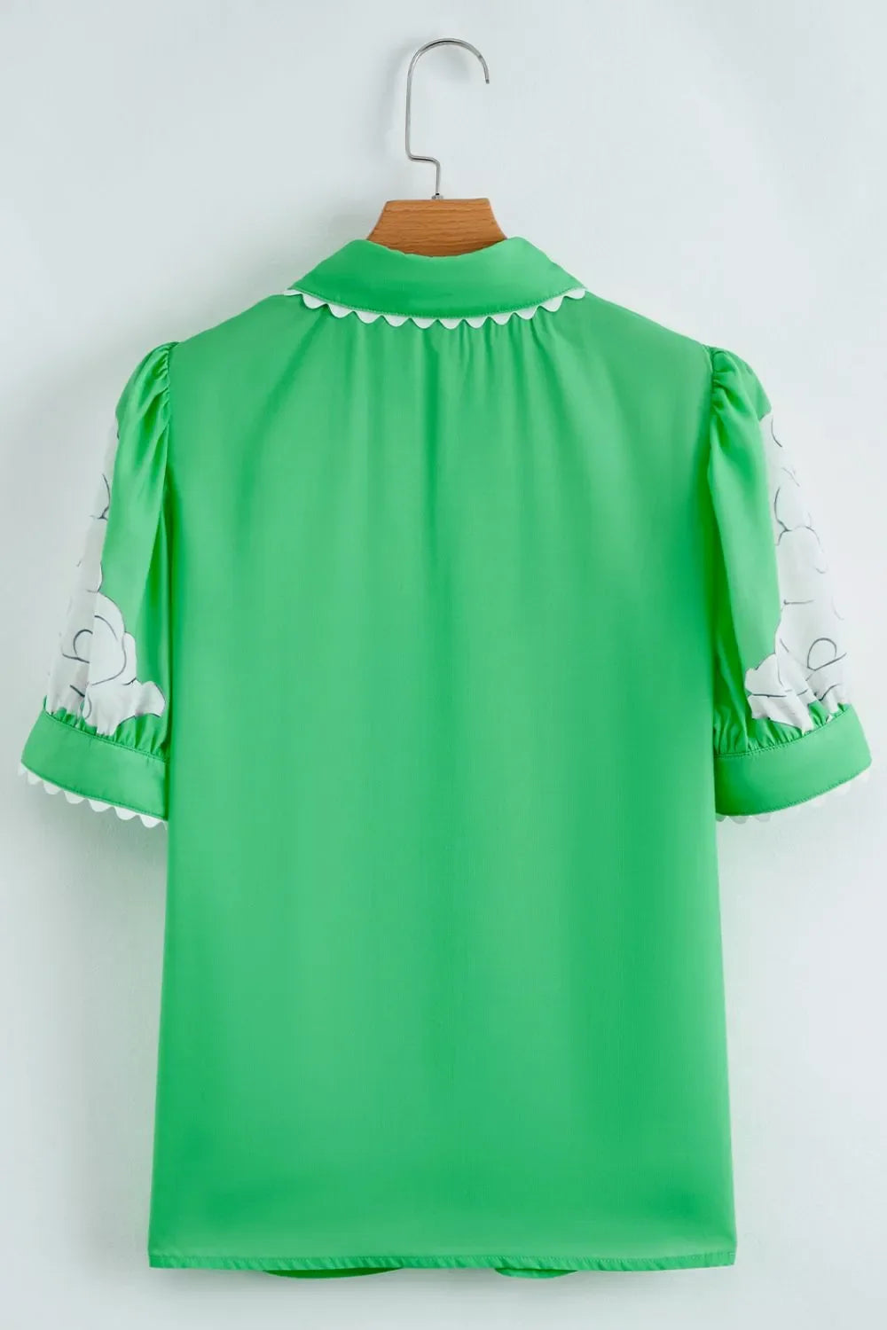 Floral Ric Rac Edge Puff Sleeve Button Up Summer Shirt