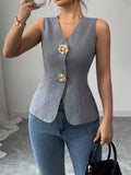 Flower Button Vest Coat