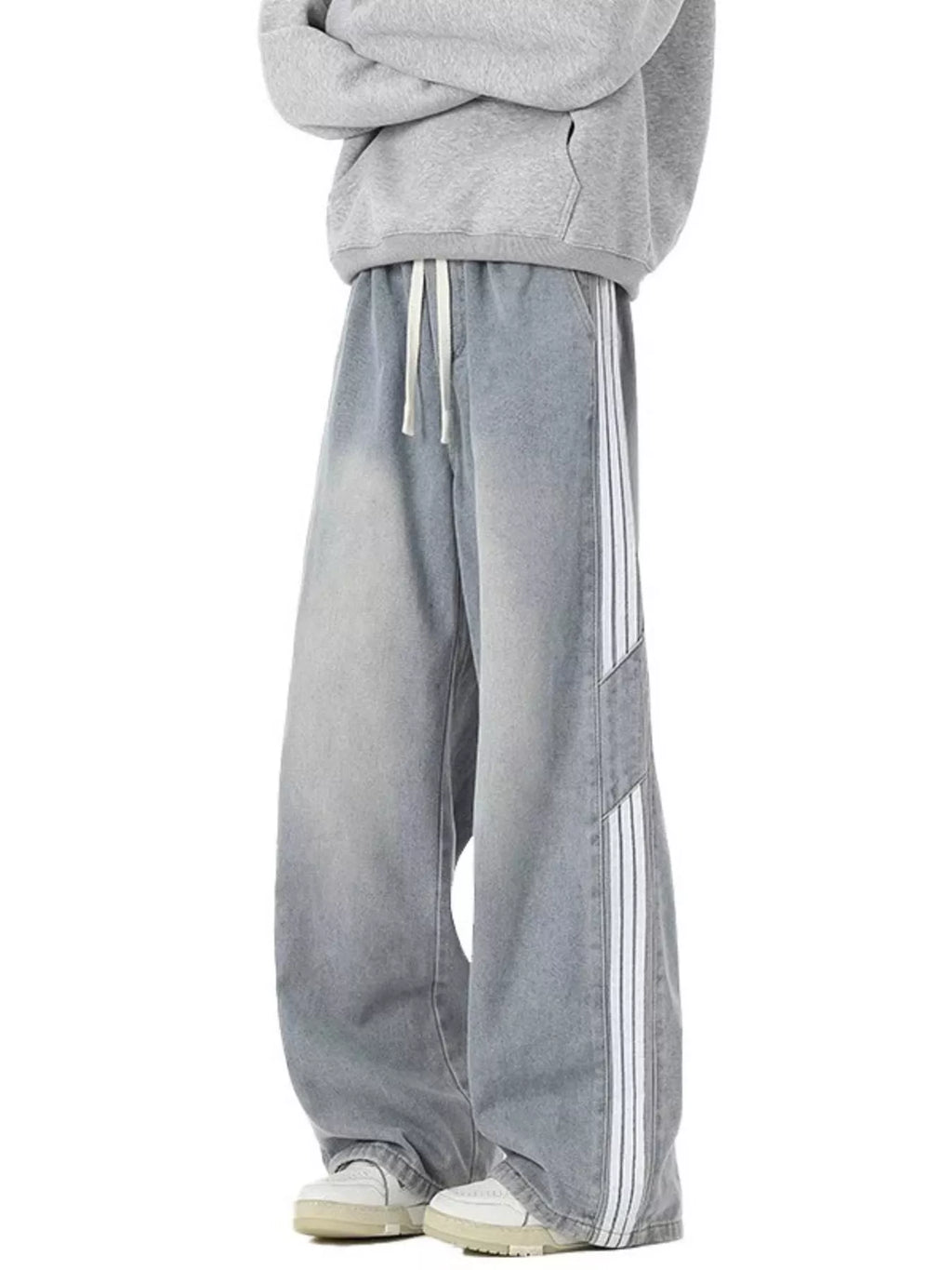 Men's Full Size Wash Wide-Leg Jeans with Stripe Plus Size