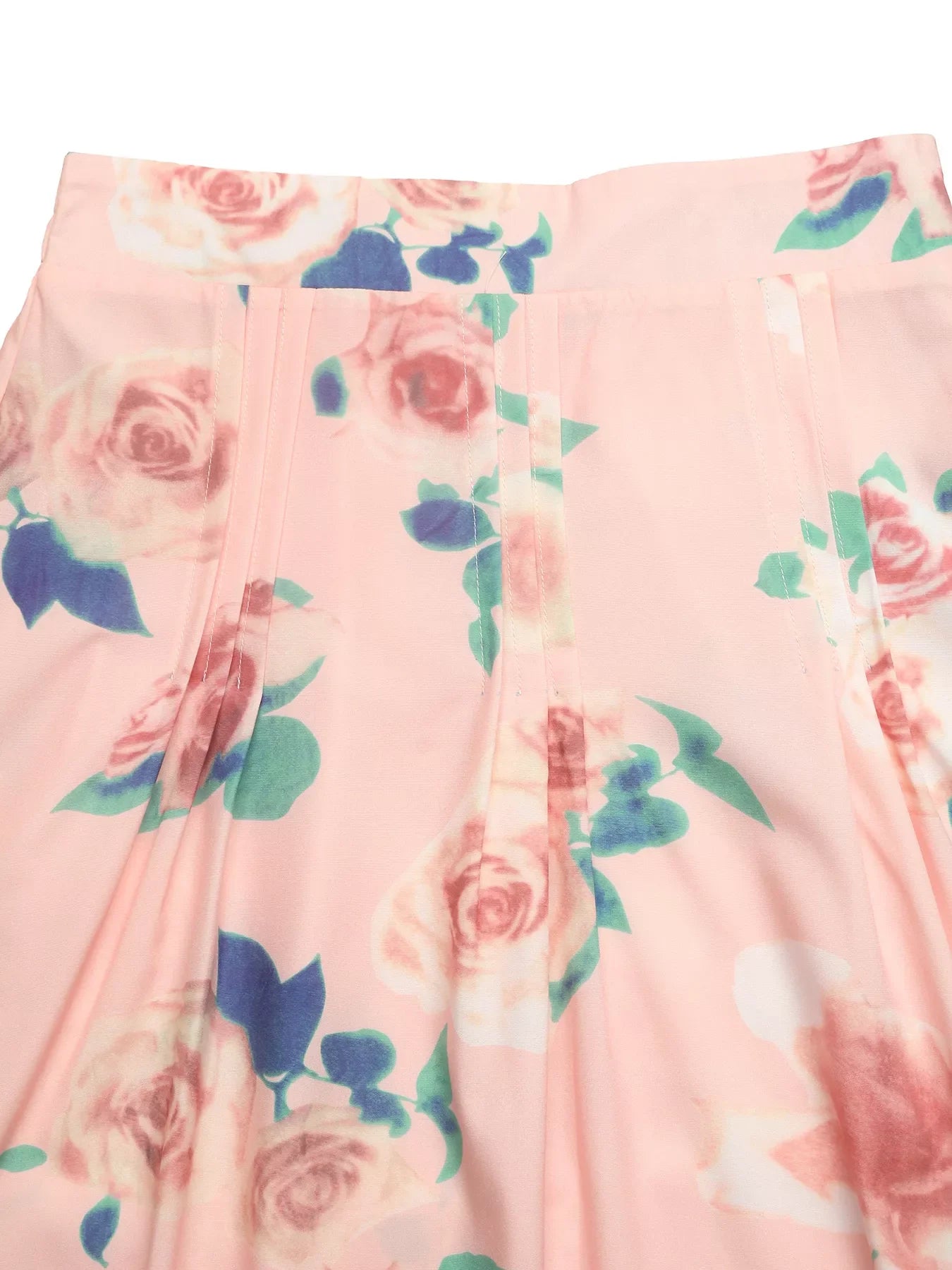 Round Neck Top and Floral Print Skirt Two-Piece Set