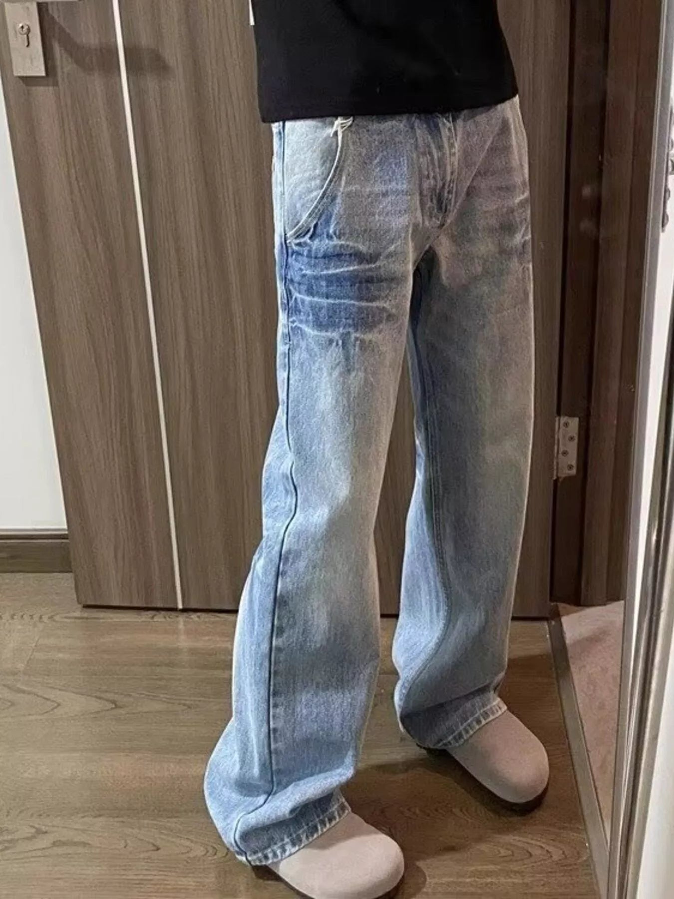 Men's Full Size Vintage Wash Wide Leg Jeans Plus Size