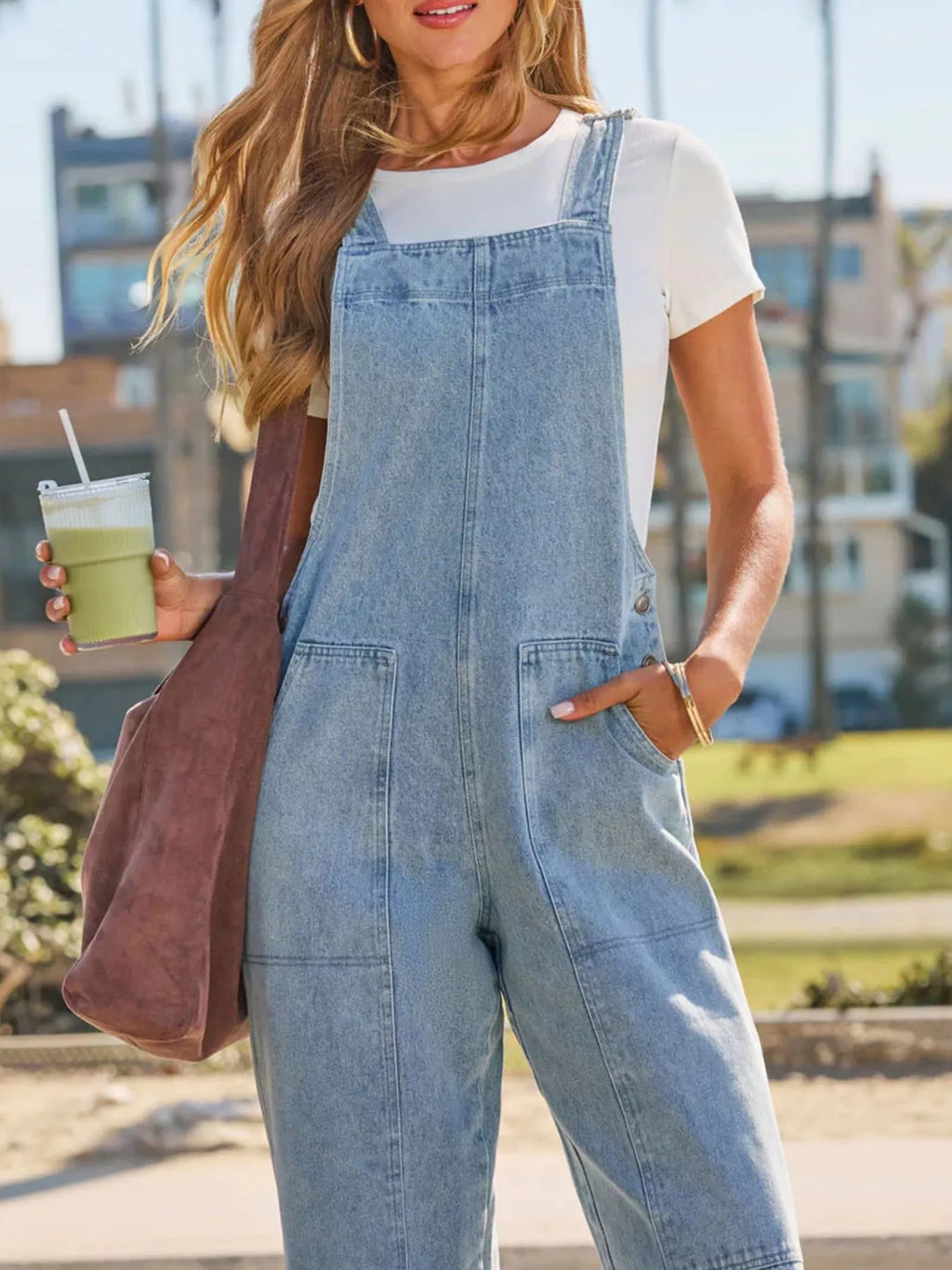 Wash Wide-Leg Denim Overalls
