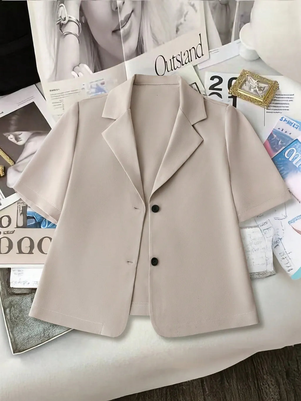 Short Sleeve Lapel Collar Solid Blazer