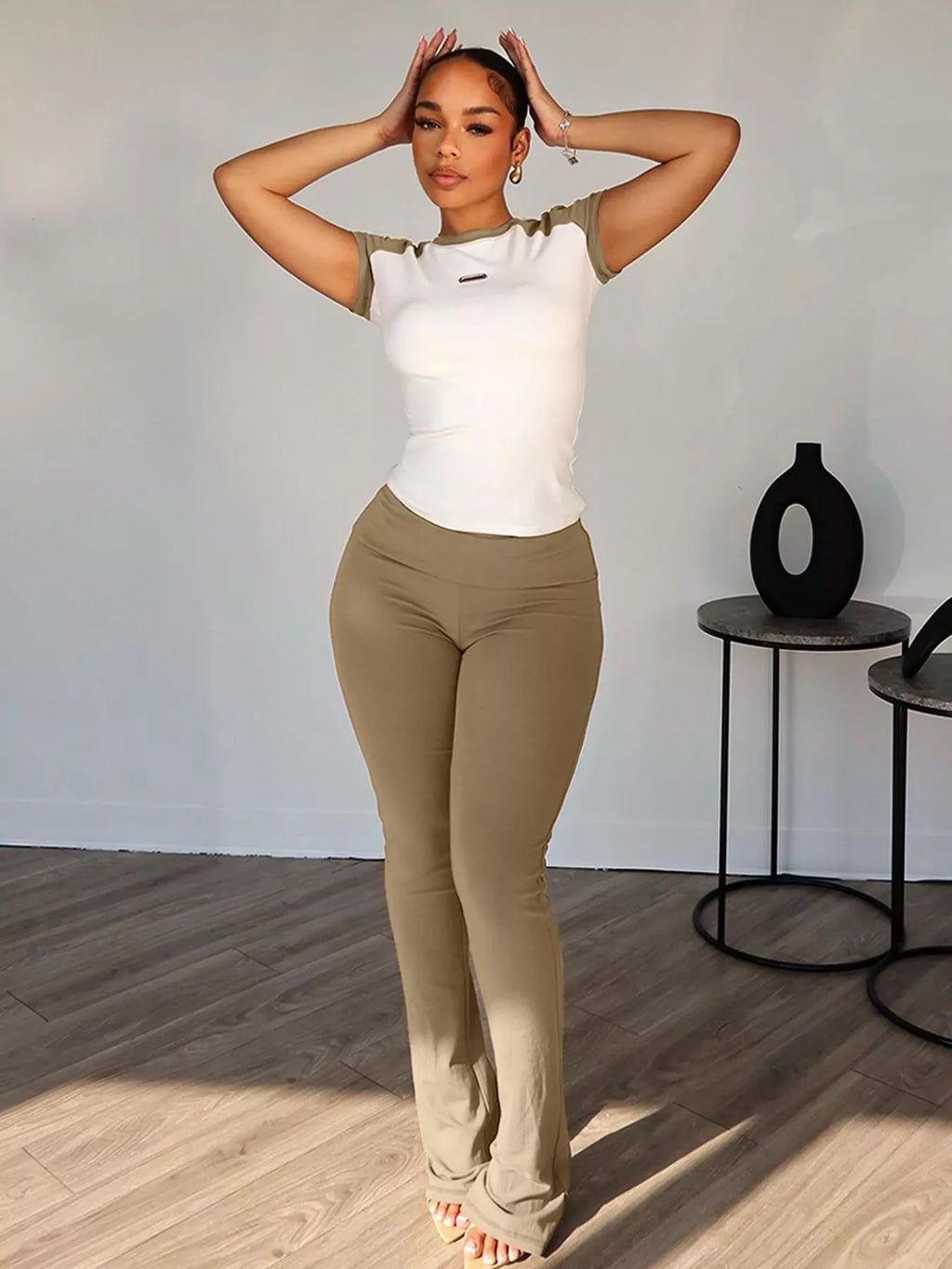Contrast Short Sleeve Tee and Pants Set
