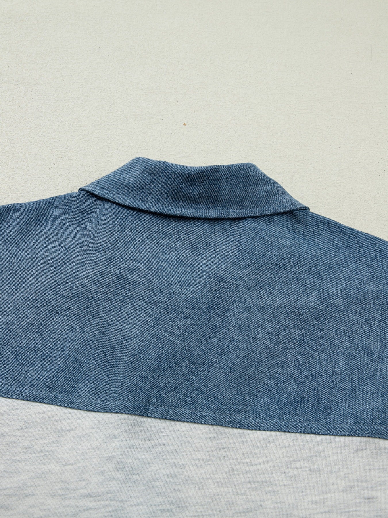 Color Block Denim Patchwork Button Polo Collar Short Sleeve Top