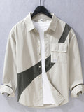 Men's Plus Size Color Block Casual Long Sleeve Shirt