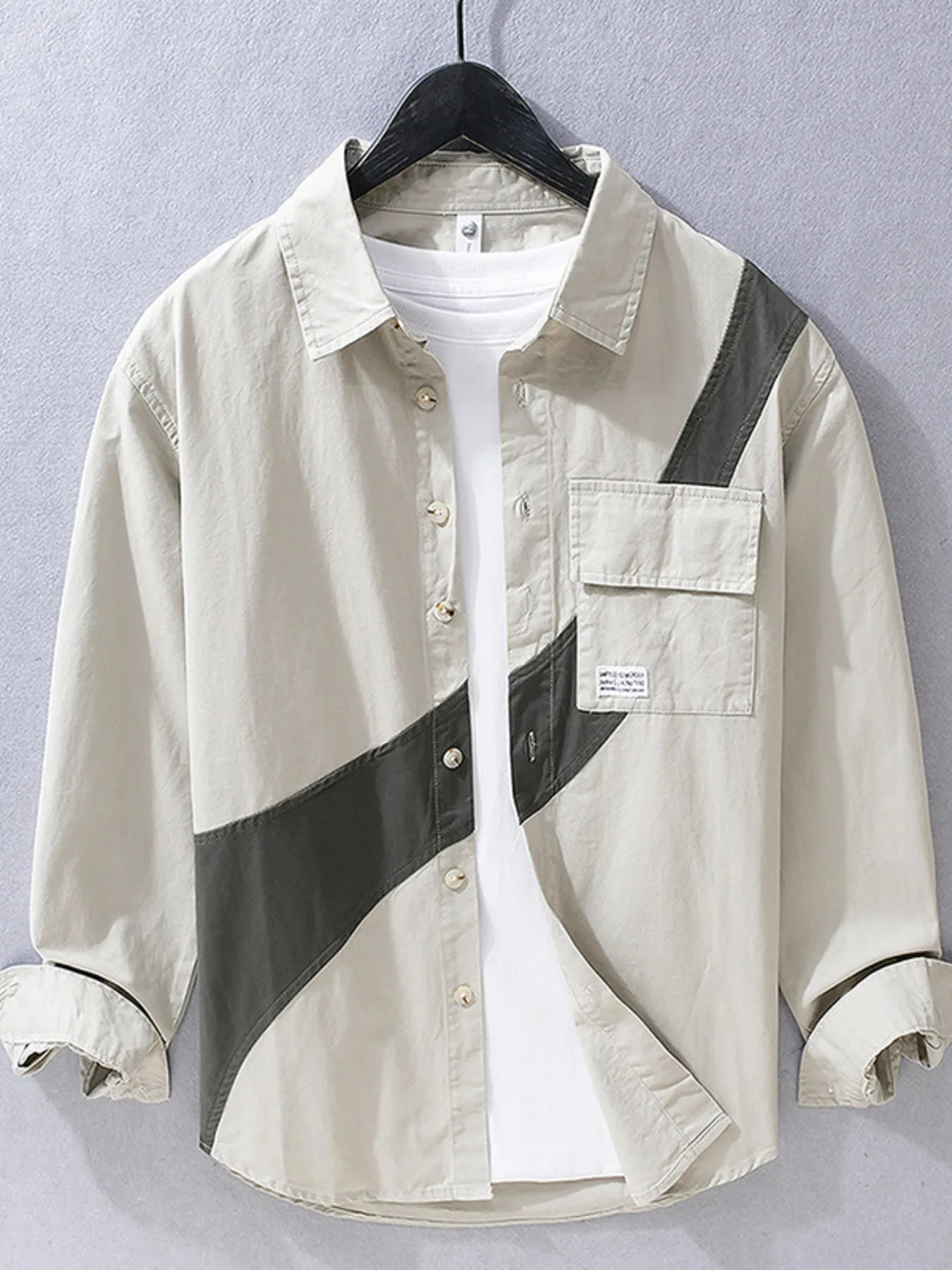 Men's Plus Size Color Block Casual Long Sleeve Shirt