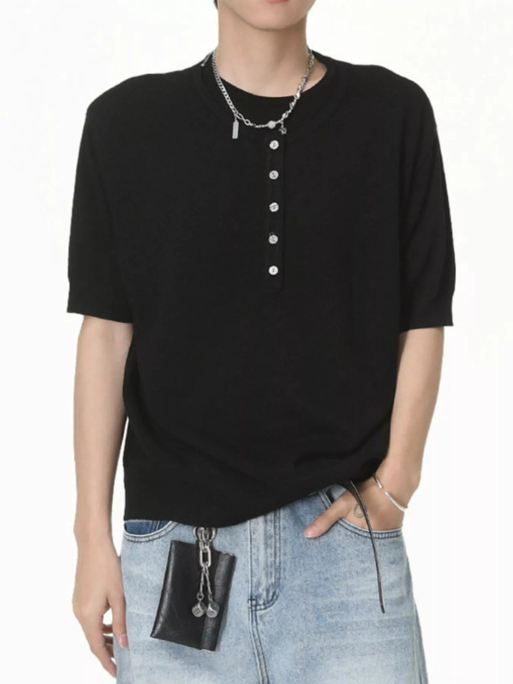 Men's Henley T-Shirt with Button Detail