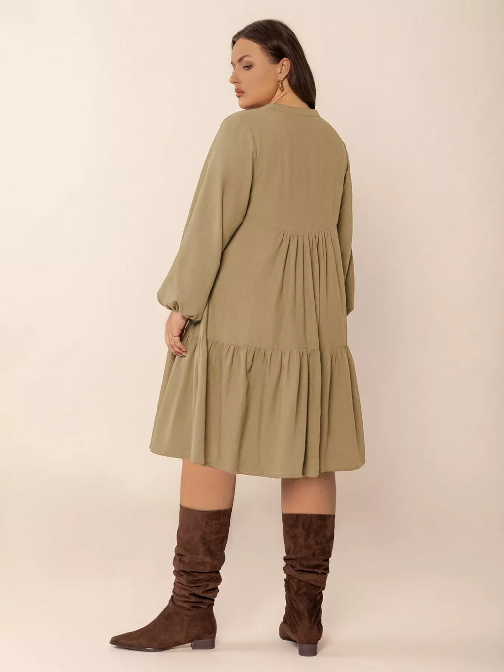 Plus Size Tie Neck Balloon Sleeve Dress