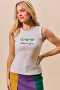 SO ME Mardi Gras Tank Top With Contrast Blanket Stitch