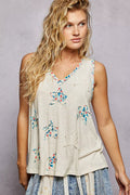POL Floral Print Star Patch V-Neck Ribbed Tank