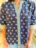 Floral Print Half Sleeve Contrast Trim Blouse