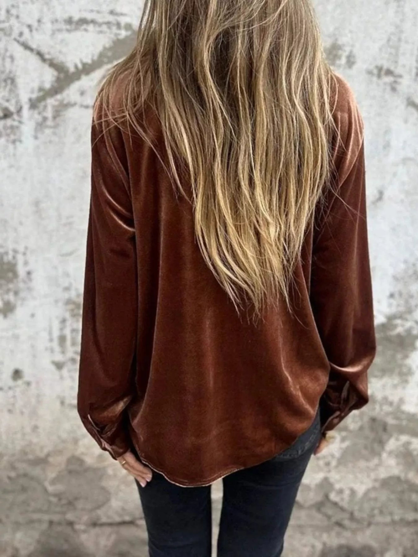 Full Size Velvet Button-Up Long Sleeve Shirt Plus Size