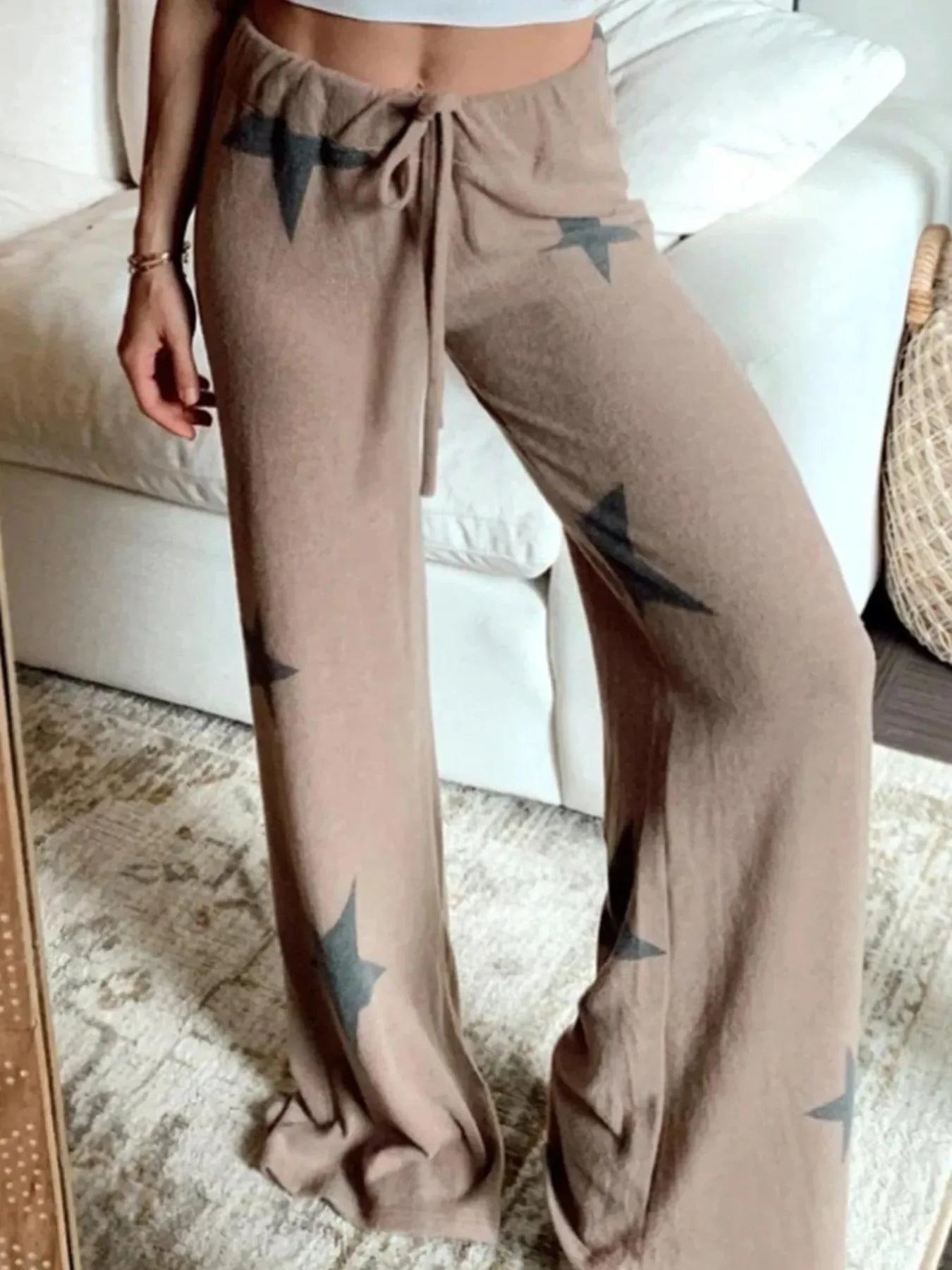 Star Print Top and Drawstring Pants Set
