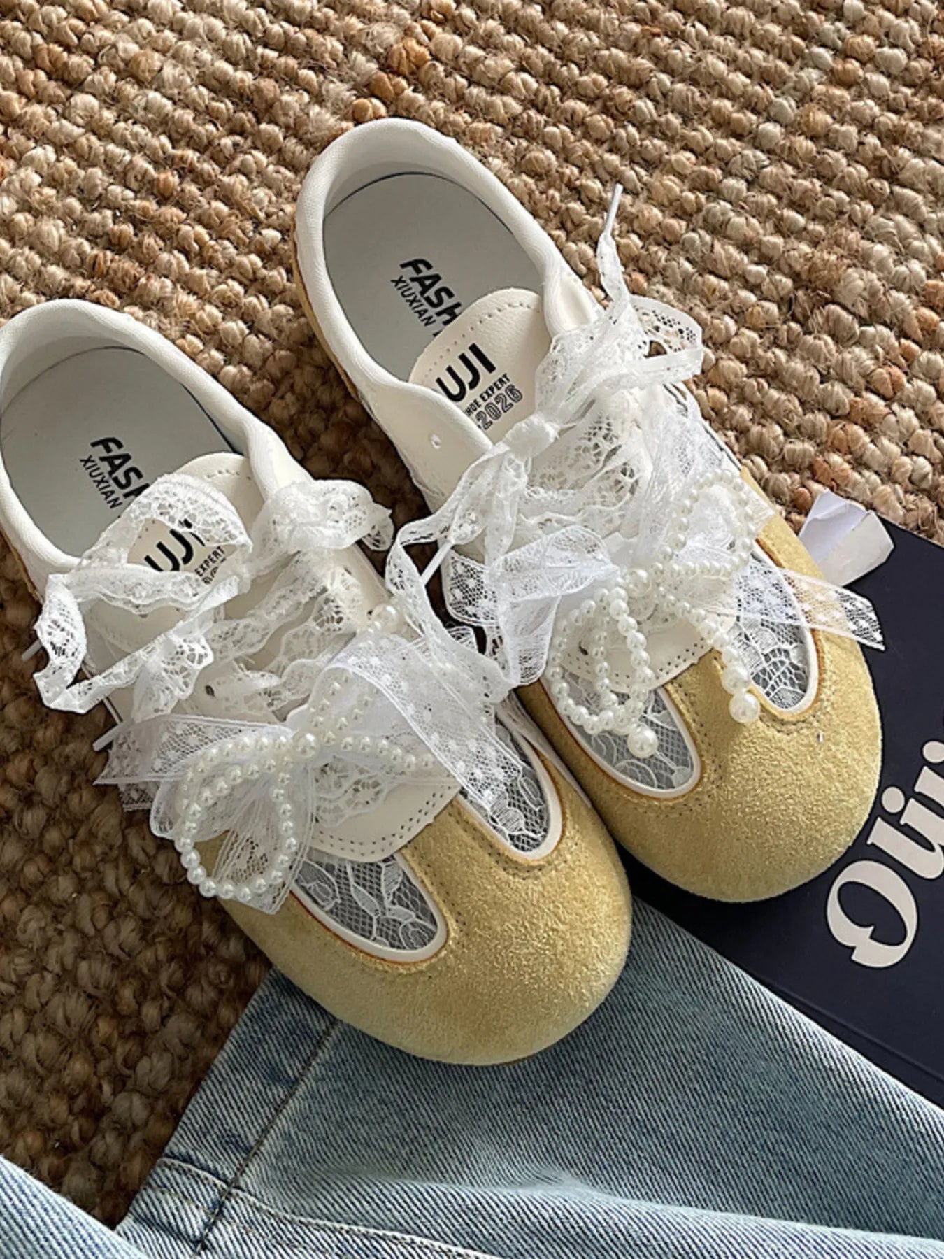 Vintage Lace Ribbon Sneakers