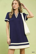 Umgee Striped Contrast Short Sleeve Shift Dress
