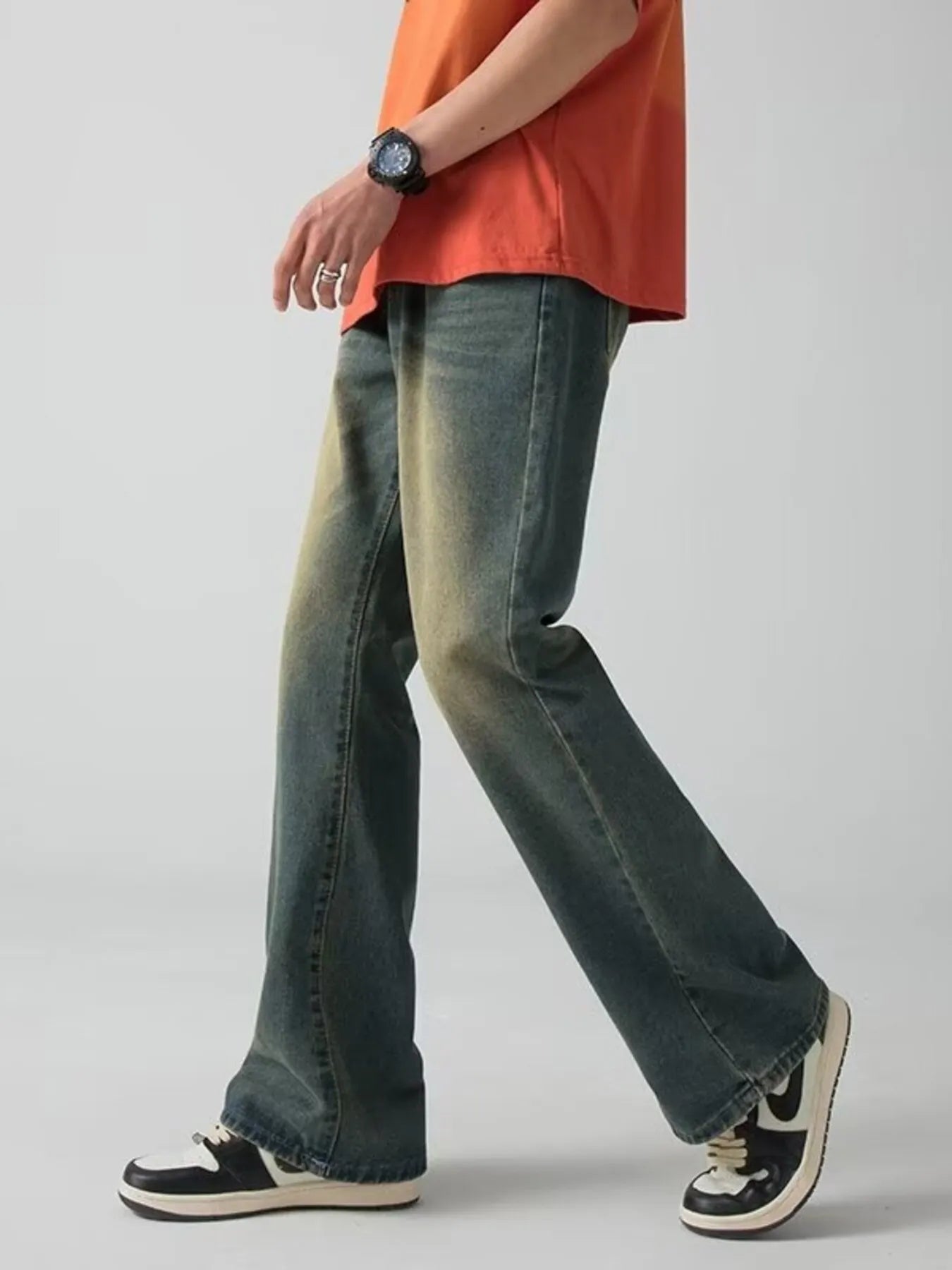 Men's Plus Size Vintage Wash Wide Leg Jeans