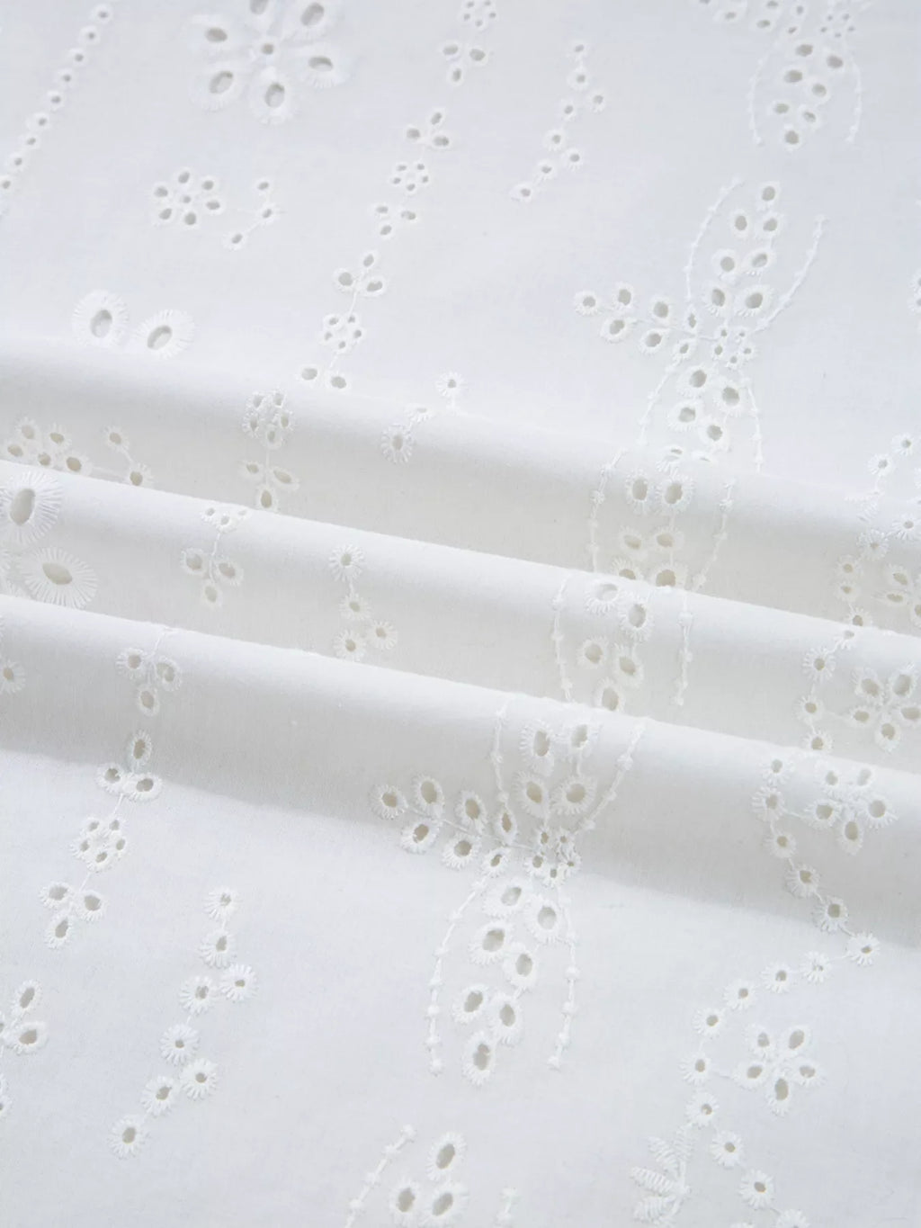 Eyelet Embroidered Smocked Cuff Sheer Blouse