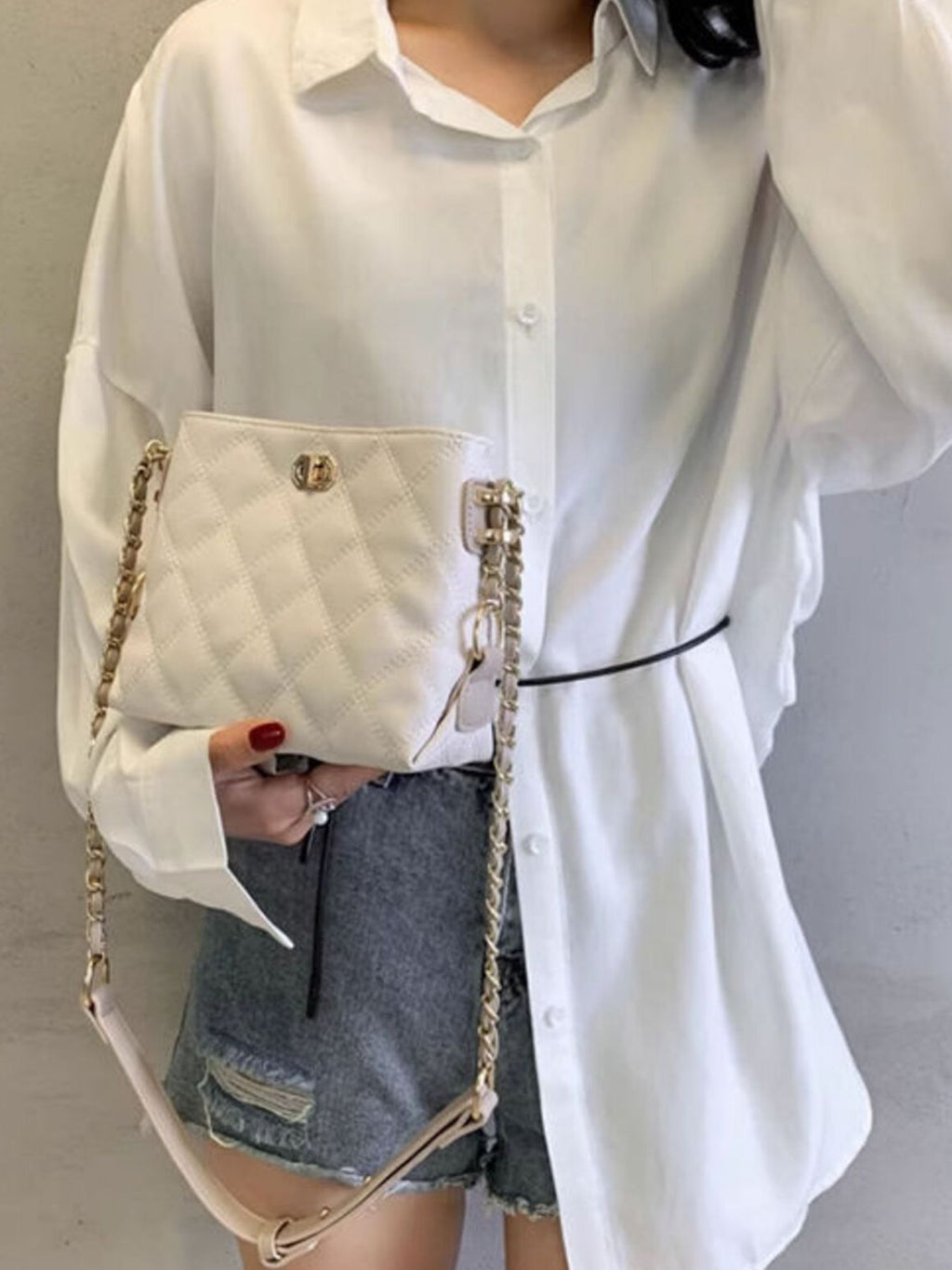 Quilted Bucket Crossbody Bag with Chain Strap