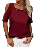 Full Size Crisscross Cold Shoulder Casual T-Shirt Plus Size