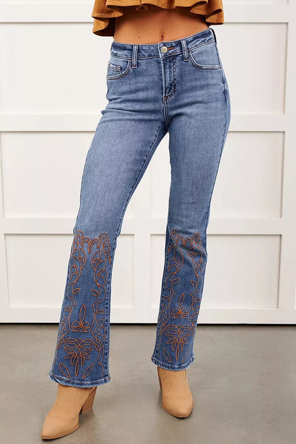 Embroidered Flare Leg Jeans