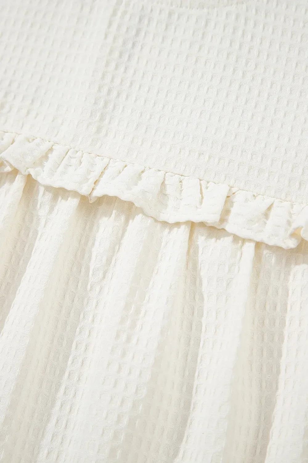Solid Color Ruffle Trim Waffle Knit Blouse