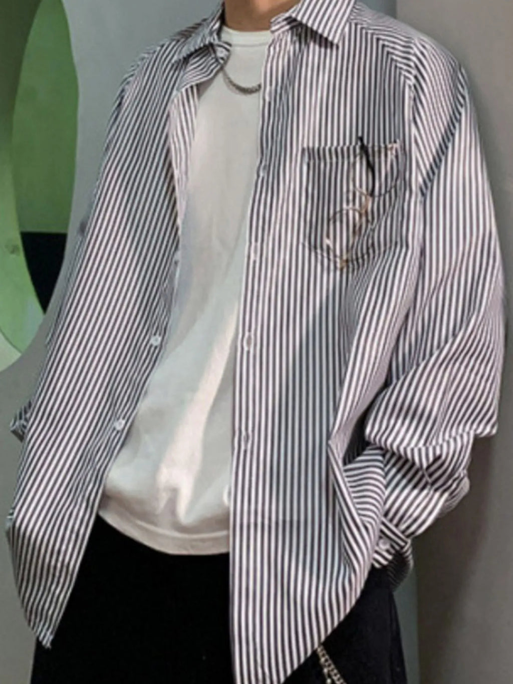 Men's Striped Long Sleeve Button-Up Shirt