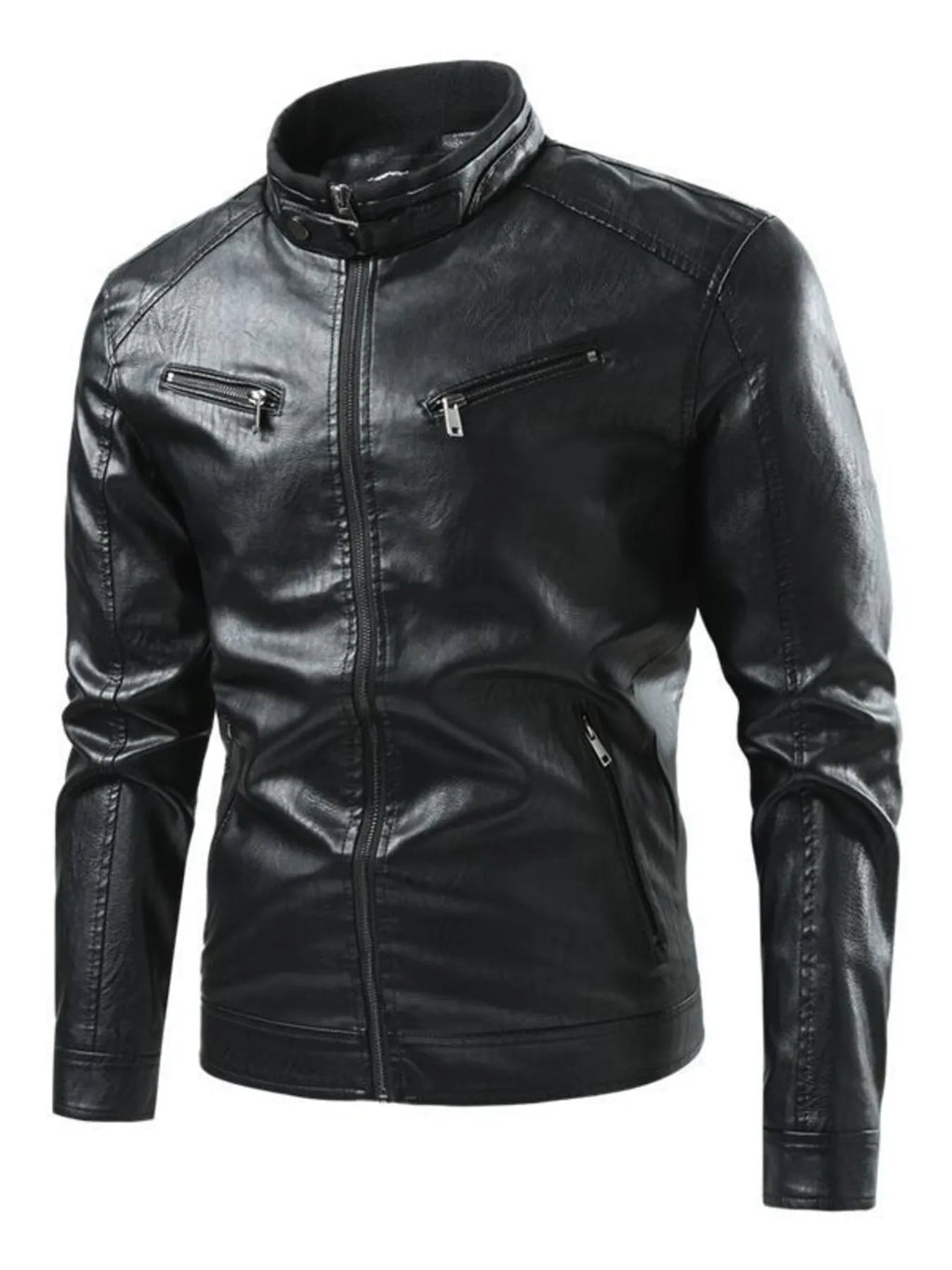Men's Plus Size Zip Up Leather Moto Jacket