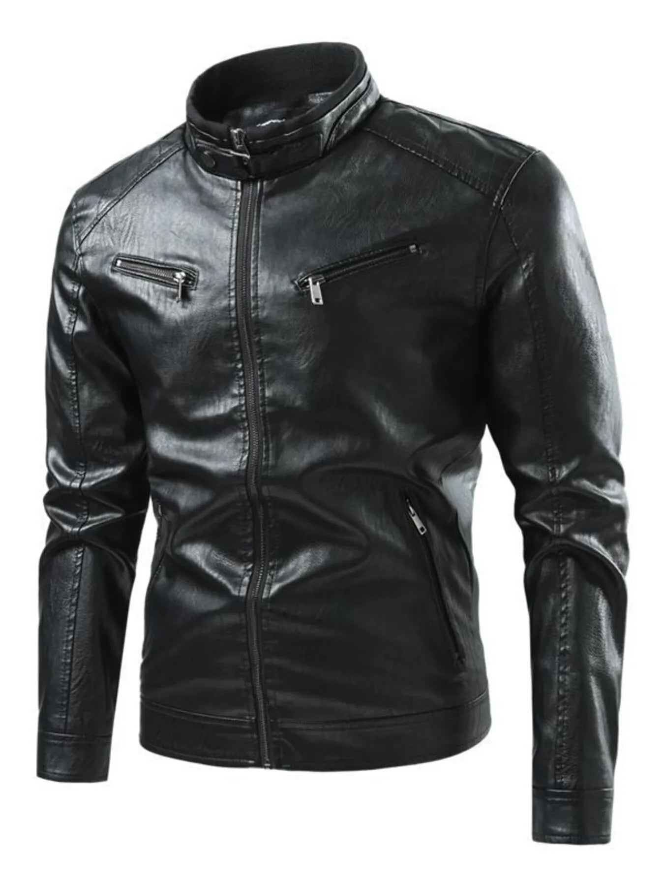 Men's Plus Size Zip Up Leather Moto Jacket